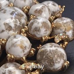 Vintage HAR Signed Marbled Glass Cabochon Rhinestone Statement Brooch Pin