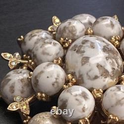 Vintage HAR Signed Marbled Glass Cabochon Rhinestone Statement Brooch Pin