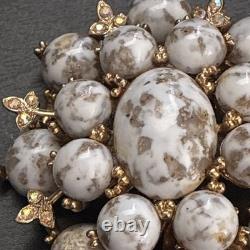 Vintage HAR Signed Marbled Glass Cabochon Rhinestone Statement Brooch Pin