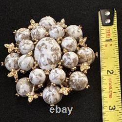 Vintage HAR Signed Marbled Glass Cabochon Rhinestone Statement Brooch Pin