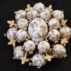 Vintage HAR Signed Marbled Glass Cabochon Rhinestone Statement Brooch Pin