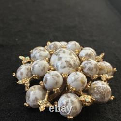 Vintage HAR Signed Marbled Glass Cabochon Rhinestone Statement Brooch Pin