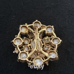 Vintage HAR Signed Marbled Glass Cabochon Rhinestone Statement Brooch Pin