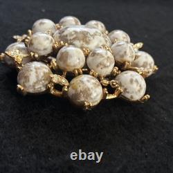 Vintage HAR Signed Marbled Glass Cabochon Rhinestone Statement Brooch Pin