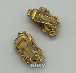 Vintage HOBE Demi Parure Gold Plated Rhinestone Brooch & Clip On Earrings Rare