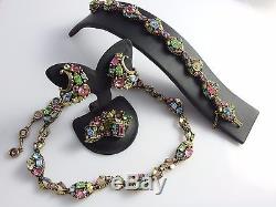 Vintage HOLLYCRAFT 1950's Necklace Bracelet Screw back Earrings & Brooch Pin