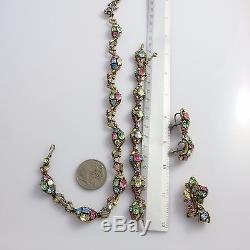 Vintage HOLLYCRAFT 1950's Necklace Bracelet Screw back Earrings & Brooch Pin