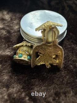 Vintage Har Brooch Gilt Buddha Asian Man Rhinestones Pin Signed Very Nice