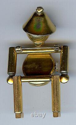 Vintage Harman Clock Belly Movable Man Rhinestone Watch Pin Brooch