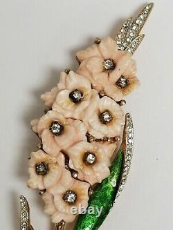 Vintage Hattie CARNEGIE Molded Lucite HYACINTH Enamel Rhinestone Flower Brooch