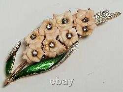 Vintage Hattie CARNEGIE Molded Lucite HYACINTH Enamel Rhinestone Flower Brooch