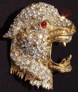 Vintage Hattie Carnegie Brooch Rhinestone & Gold Toned Leopard Head