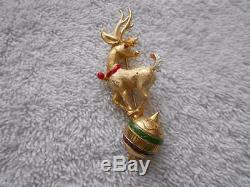 Vintage Hattie Carnegie Christmas Reindeer Deer Brooch Pin Rhinestone Gold Tone