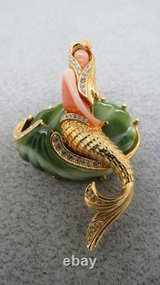 Vintage Hattie Carnegie Mermail Brooch Brilliant Gold Tone 2 3/8 Rhinestones