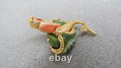 Vintage Hattie Carnegie Mermail Brooch Brilliant Gold Tone 2 3/8 Rhinestones