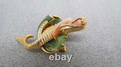 Vintage Hattie Carnegie Mermail Brooch Brilliant Gold Tone 2 3/8 Rhinestones