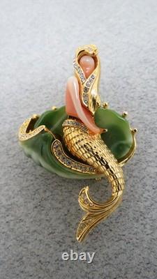 Vintage Hattie Carnegie Mermail Brooch Brilliant Gold Tone 2 3/8 Rhinestones