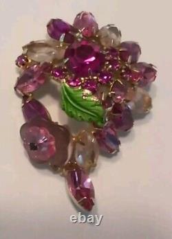 Vintage Hattie Carnegie Pink Rhinestone Glass Flower Pin Brooch