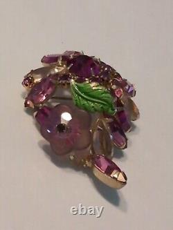 Vintage Hattie Carnegie Pink Rhinestone Glass Flower Pin Brooch