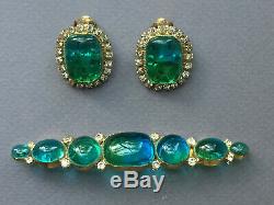 Vintage Hattie Carnegie Poured Glass Rhinestone Earrings & Brooch
