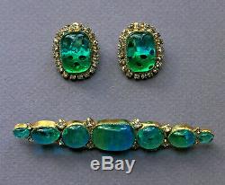 Vintage Hattie Carnegie Poured Glass Rhinestone Earrings & Brooch