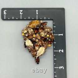 Vintage Hattie Carnegie Rhinestone Brooch Flower Gold Tone Brown Autumn Fall 3