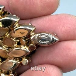 Vintage Hattie Carnegie Rhinestone Brooch Flower Gold Tone Brown Autumn Fall 3