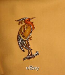 Vintage Hattie Carnegie Rhinestone Enamel Heron Figural Brooch Unsigned
