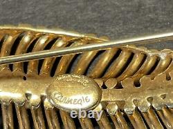 Vintage Hattie Carnegie Rhinestone Pin Brooch Large Leaf Rhinestones Gold Tone