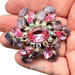 Vintage Hattie Carnegie Womens Brooch Pin Gold Tone Pink Purple Rhinestones