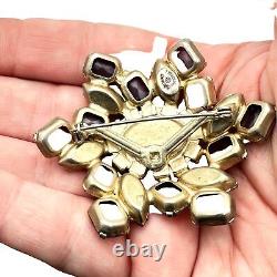 Vintage Hattie Carnegie Womens Brooch Pin Gold Tone Pink Purple Rhinestones