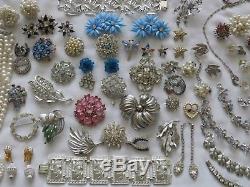 Vintage High End 67 PC Blue Silver Tone Rhinestone Necklace Bracelet Brooch Lot