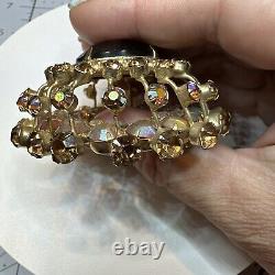 Vintage High End Amber Rhinestones 2 3/4x 1 High Domed Brooch Pin Jewelry