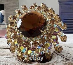 Vintage High End Amber Rhinestones 2 3/4x 1 High Domed Brooch Pin Jewelry #21