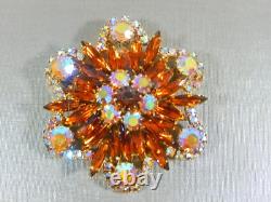 Vintage High End Elongated Marquise & Ab Rhinestone Ruffled Gold Tone Brooch