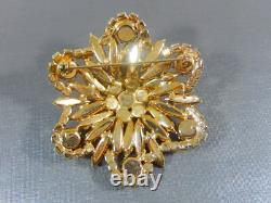 Vintage High End Elongated Marquise & Ab Rhinestone Ruffled Gold Tone Brooch