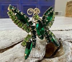 Vintage High End Gold Multicolor Green Tones Rhinestone Butterfly Brooch Pin #77