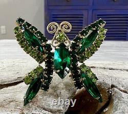 Vintage High End Gold Multicolor Green Tones Rhinestone Butterfly Brooch Pin #77