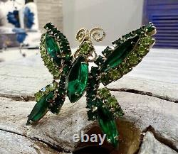 Vintage High End Gold Multicolor Green Tones Rhinestone Butterfly Brooch Pin #77