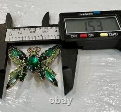 Vintage High End Gold Multicolor Green Tones Rhinestone Butterfly Brooch Pin #77