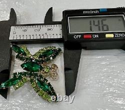 Vintage High End Gold Multicolor Green Tones Rhinestone Butterfly Brooch Pin #77