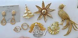 Vintage High End Gold Tone, Rhinestone, Jewelry 45 Pc Lot, Brooch, Bracelet Etc