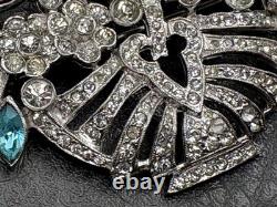 Vintage High End Rhodium Plated Rhinestone Flower Basket Brooch Colorful