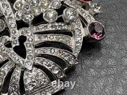 Vintage High End Rhodium Plated Rhinestone Flower Basket Brooch Colorful