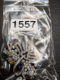 Vintage High End Rhodium Plated Rhinestone Flower Basket Brooch Colorful