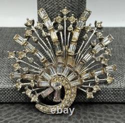 Vintage High End Starburst Swirl Fan Crystal Rhinestone Art Deco Old Brooch Pin