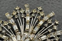 Vintage High End Starburst Swirl Fan Crystal Rhinestone Art Deco Old Brooch Pin