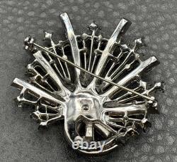 Vintage High End Starburst Swirl Fan Crystal Rhinestone Art Deco Old Brooch Pin