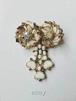 Vintage Hobe 1957 Costume Jewelry Rhinestone Brooch Pendant Mayorka Floral Bow