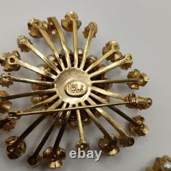 Vintage Hobe Brooch & Earrings Set Faux Pearl & Rhinestone